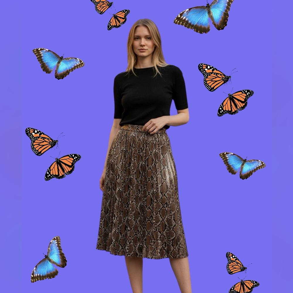 Zara Brown Snake-Print Pleated Midi Skirt - Picture 5 of 17